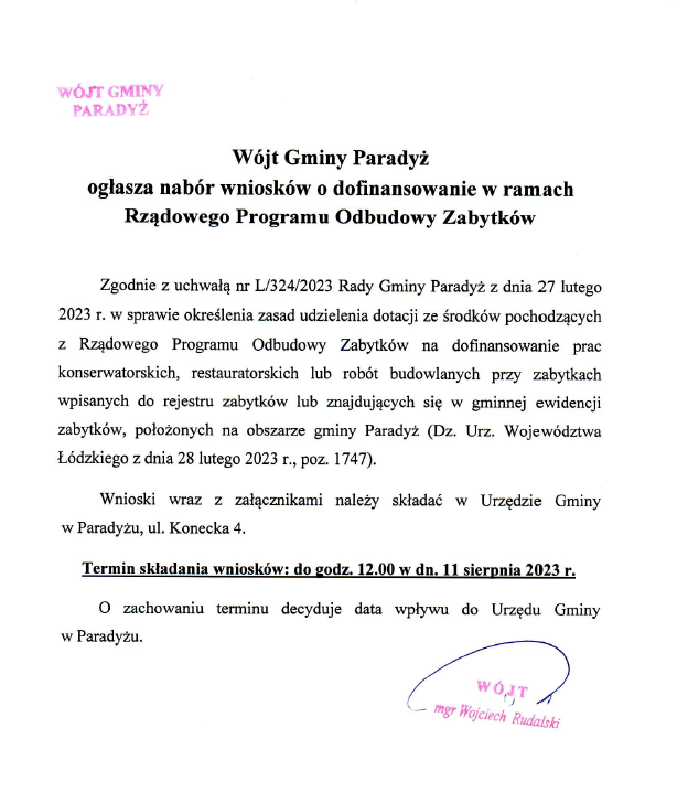 ---- Ogłoszenie naboru - Zabytki w ramach RzPOZ - Wójt Gminy Paradyż.png ---- Ogłoszenie naboru - Zabytki w ramach RzPOZ - Wójt Gminy Paradyż.png
